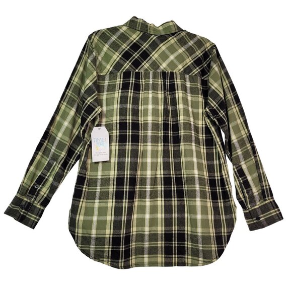 Time & Tru Women's Plaid Button-Up Long Sleeve Shirt Green & Black Small (4-6) - Picture 2 of 11